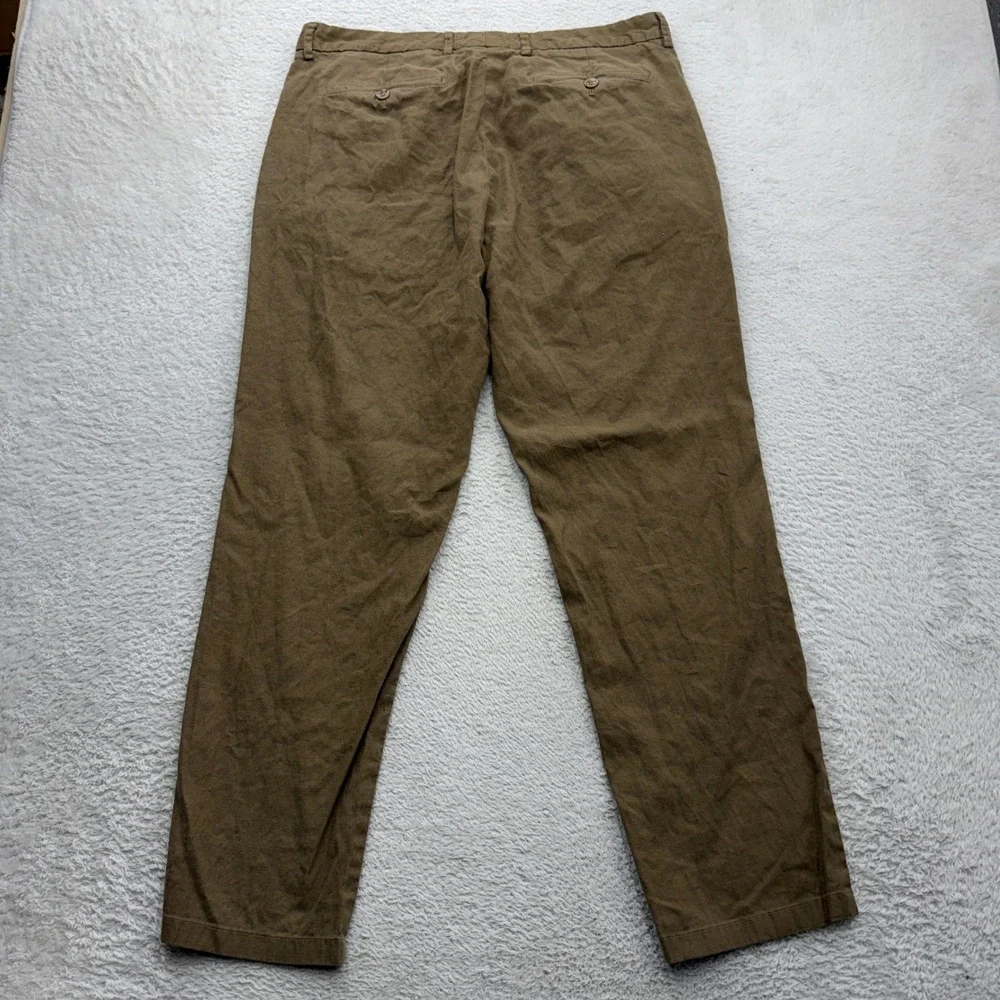 Bonobos Mens Brown Linen Cotton Blend Pleated Straight Leg Chino Pants 34/30